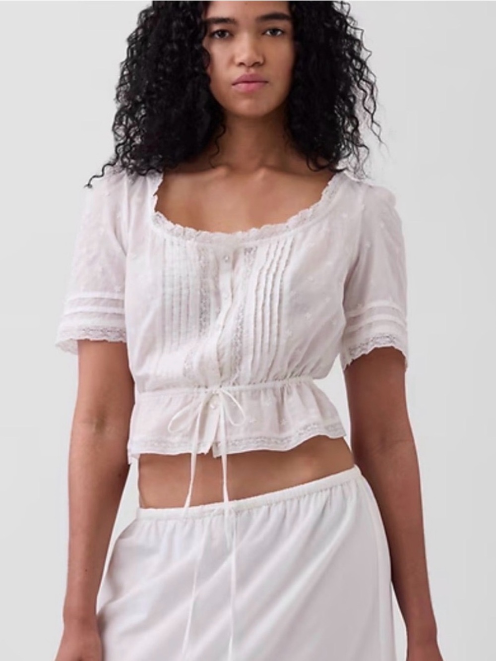 GAP White Lace-trim Peplum Blouse